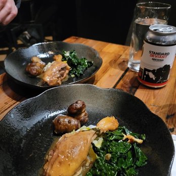 Mr Pollo - Braised duck, melted leeks, kale and roasted sunchokes. - New American Near Me - San Francisco, California