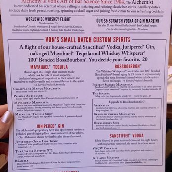 Von's 1000Spirits - Drink Menu - New American Near Me - Seattle, Washington