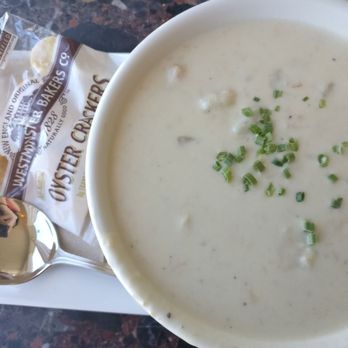 Bean & Leaf Cafe - Clam chowder, not my favorite. It was creamy but had too much vinegar so the sour didn't cut the richness so much as overpower it - Coffee & Tea Near Me - Rockport, Massachusetts