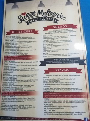 Menu photo 2 Sweet Melissa's Billiards Hixson, TN Menu photo 2 Sweet Melissa's Billiards Hixson, TN