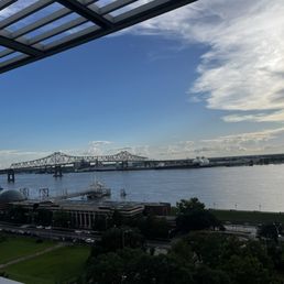 View of Mississippi River from inside restaurant.