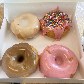 Desert Donuts - 4 GF Donuts: Glaze, Maple, Strawberry, Sprinkles - Donuts Near Me - Greenwood Village, Colorado Desert Donuts - 4 GF Donuts: Glaze, Maple, Strawberry, Sprinkles - Donuts Near Me - Greenwood Village, Colorado