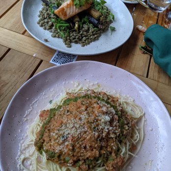 Glass Ceiling Rooftop - Mustard Crusted Salmon, Angel Hair Pasta - Lounges Near Me - New York, New York