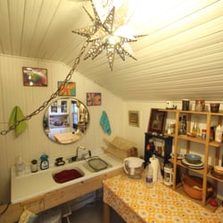 The Alpine Studio & The Historic Bottle House BnB's - The kitchen is fully stocked and boasts a double sink and microwave/toaster oven/single burner/coffee maker/blender etc..