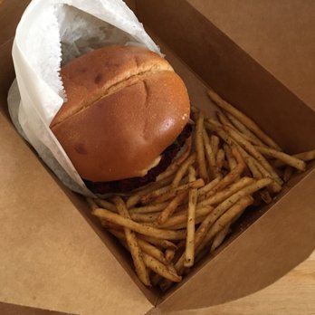 The Evergreen - Beet and grain burger and rosemary fries - American Near Me - Syracuse, New York The Evergreen - Beet and grain burger and rosemary fries - American Near Me - Syracuse, New York