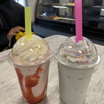 Cookie Dough Monster - The creamiest milkshakes ever!  Strawberry banana and cotton candy - Bakeries Near Me - Pigeon Forge, Tennessee