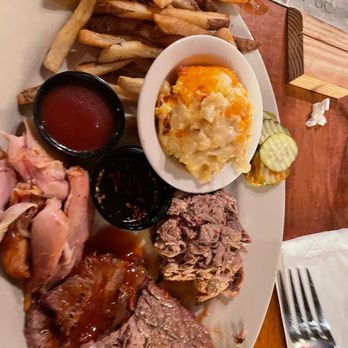 Jim 'N Nick's Bar-B-Q - Pick 3 meats with Mac & cheese and fries - Barbeque Near Me - Bluffton, South Carolina