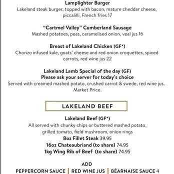 The Lamplighter - Menu - British Near Me - Windermere, CMA