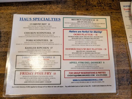 Menu photo 1 Old German Beer Hall Milwaukee, WI Menu photo 1 Old German Beer Hall Milwaukee, WI