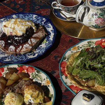 Lady Byrd Cafe - Pork Benedict, Spanish Frittata, Lemon Poppy Seed Pancakes, Hot Tea (Pot) - New American Near Me - Los Angeles, California Lady Byrd Cafe - Pork Benedict, Spanish Frittata, Lemon Poppy Seed Pancakes, Hot Tea (Pot) - New American Near Me - Los Angeles, California