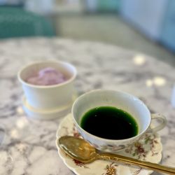 Ohh Macarons - Tea Affogato $7 Ube gelato + Pandan Tea