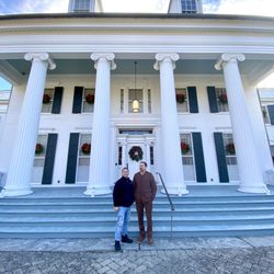 Drumthwacket Estate - Us outside the front door of the Governor's mansion
