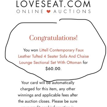 Loveseat Online Auctions - The Auction won the wording clearly states the whole sofa not just the ottoman. - Used, Vintage & Consignment Near Me - Vernon, California Loveseat Online Auctions - The Auction won the wording clearly states the whole sofa not just the ottoman. - Used, Vintage & Consignment Near Me - Vernon, California