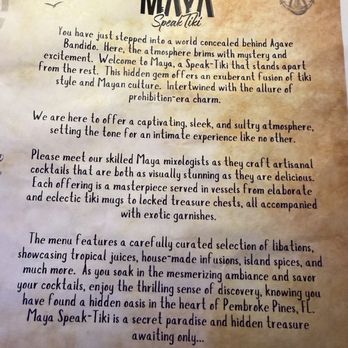 Maya Speak Tiki - The story - Speakeasies Near Me - Pembroke Pines, Florida