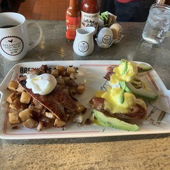 Breakfast Republic - Traditional Benedict + avacado + chicken fennel sausage + poached egg. - Breakfast & Brunch Near Me - San Diego, California Breakfast Republic - Traditional Benedict + avacado + chicken fennel sausage + poached egg. - Breakfast & Brunch Near Me - San Diego, California