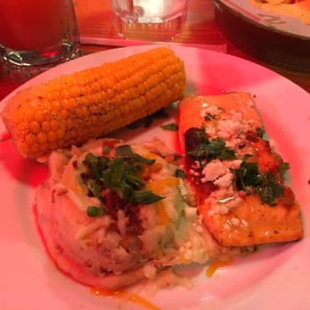 Chili's - Ancho salmon with corn and loaded potatoes. Get extra ancho paste because the salmon may lack flavor if not enough - American Near Me - Miami, Florida Chili's - Ancho salmon with corn and loaded potatoes. Get extra ancho paste because the salmon may lack flavor if not enough - American Near Me - Miami, Florida