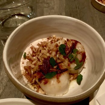 Lilia - Grilled Scallops with yogurt walnuts and anchovy - Italian Near Me - Brooklyn, New York Lilia - Grilled Scallops with yogurt walnuts and anchovy - Italian Near Me - Brooklyn, New York