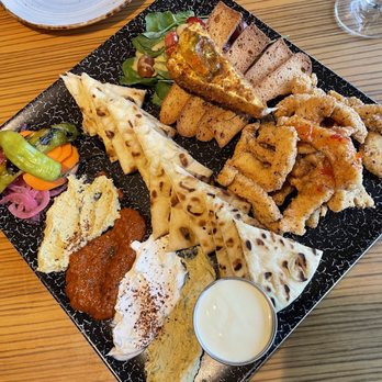 Poseidon on the Beach - Calamari, pistachio Brie, hummus sampler - Seafood Near Me - Del Mar, California