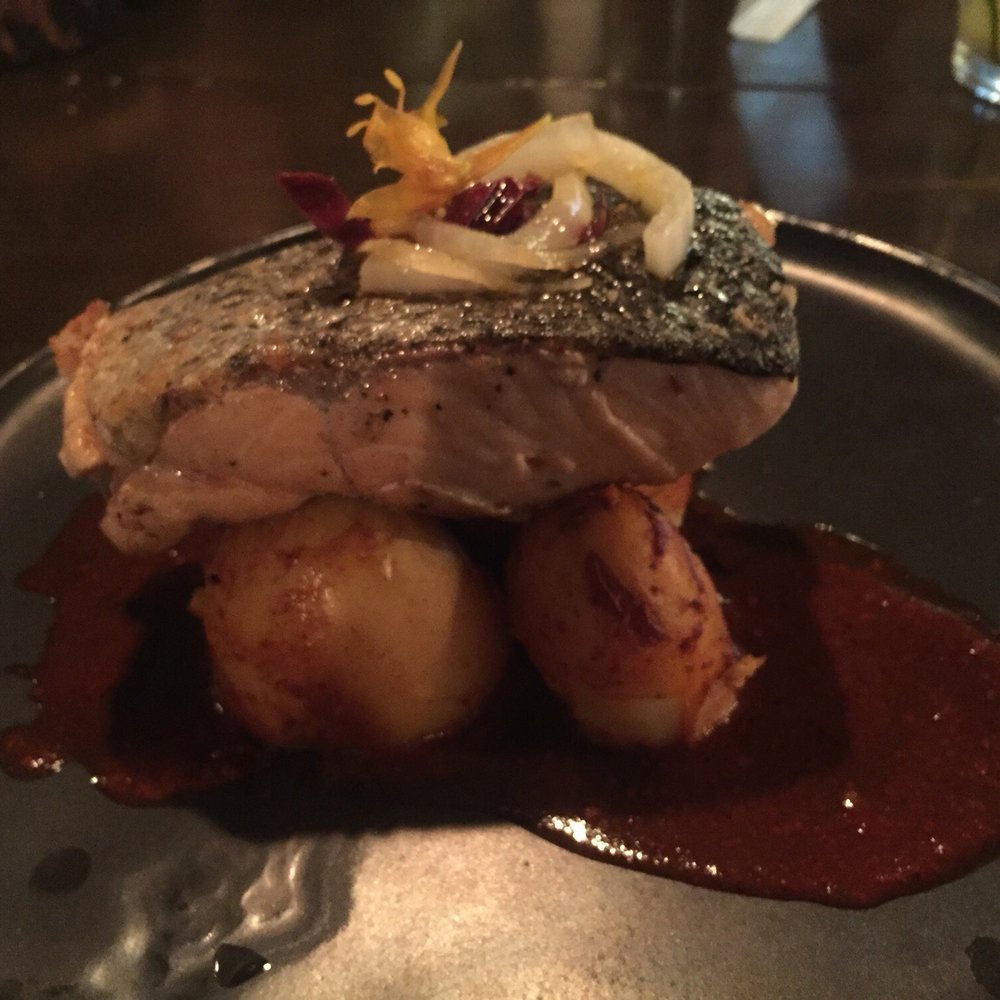 Amatxi - Salmon atop potatoes with onions - Mexican Near Me - Guanajuato, GUA Amatxi - Salmon atop potatoes with onions - Mexican Near Me - Guanajuato, GUA