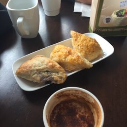 Blueberry and cheddar scones washed down with a soy cappuccino - sprinkled with salted cocoa! Blueberry and cheddar scones washed down with a soy cappuccino - sprinkled with salted cocoa!