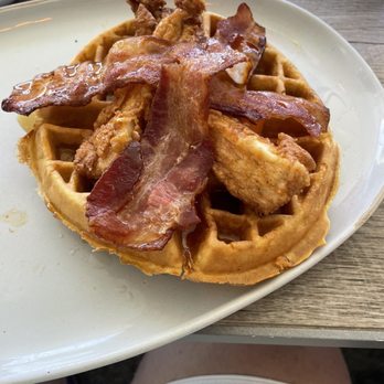 Oceanic - Chicken and Waffles with Bacon and spicy syrup - Seafood Near Me - Pompano Beach, Florida Oceanic - Chicken and Waffles with Bacon and spicy syrup - Seafood Near Me - Pompano Beach, Florida