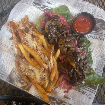 Cafe Saint-Ex - Jerk Mushroom Lettuce Wrap (v), truffle fries - New American Near Me - Washington, DC, District of Columbia