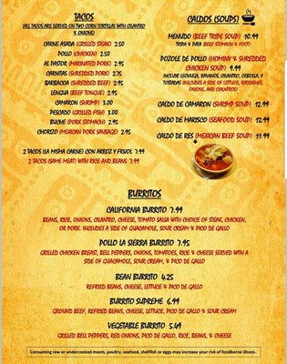 Menu photo 4 La Sierra Mexican Restaurant & Bar Naples, FL