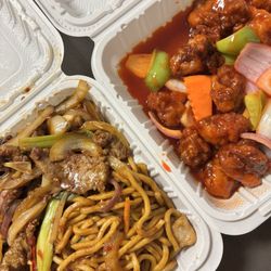 Rich Express Chinese Food - mongolian beef , chao mein, & sweet & sour pork