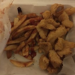 Not so good catfish nuggets, going in the trash. The fries are decent. Not so good catfish nuggets, going in the trash. The fries are decent.