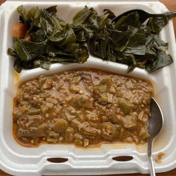 Maya's Kitchen - Beef and okra stew with double collards. - African Near Me - Manchester, New Hampshire