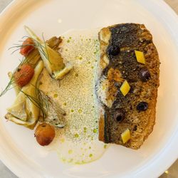 La Jardiniere - STRIPED BASS, FENNEL CONFIT, ARTICHOKES, TAGGIASCA OLIVES, PRESERVED LEMON