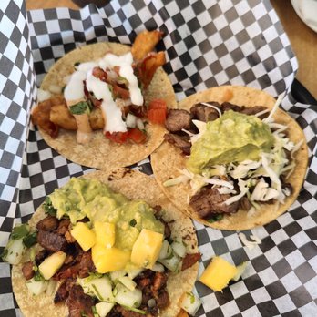 Takos and Beer - Top to bottom: fish, carne asada, al pastor tacos - Tacos Near Me - Yuma, Arizona Takos and Beer - Top to bottom: fish, carne asada, al pastor tacos - Tacos Near Me - Yuma, Arizona