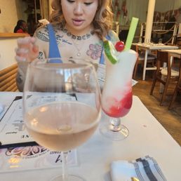 My bestie with a strawberry marg and my rosé My bestie with a strawberry marg and my rosé