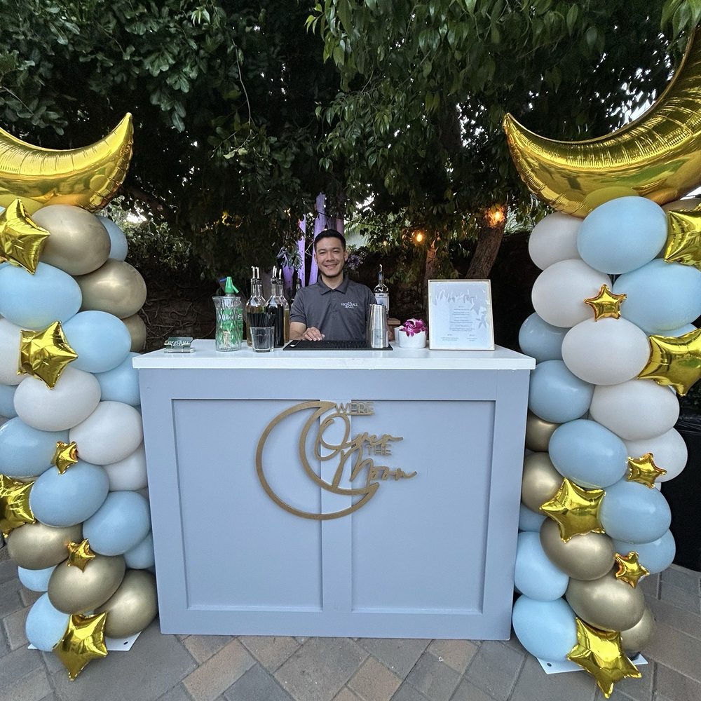 Nattiva Events - Moon and stars columns next to the bat for our Over the Moon baby shower - Balloon Services Near Me