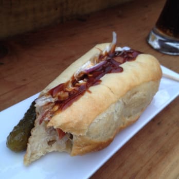 Midtown BierGarten - Bacon wrapped dog called the derfinator I think. Pretty damn good I think it was $7.95? - German Near Me - Sacramento, California Midtown BierGarten - Bacon wrapped dog called the derfinator I think. Pretty damn good I think it was $7.95? - German Near Me - Sacramento, California