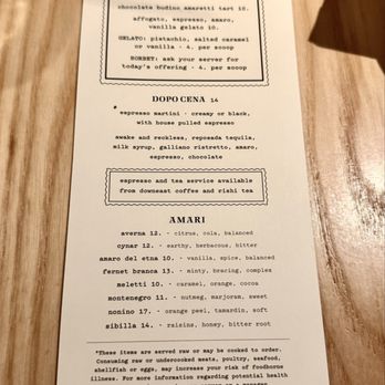 Bar 'Cino Westwood - Dessert menu 6/15/26 - Italian Near Me - Westwood, Massachusetts