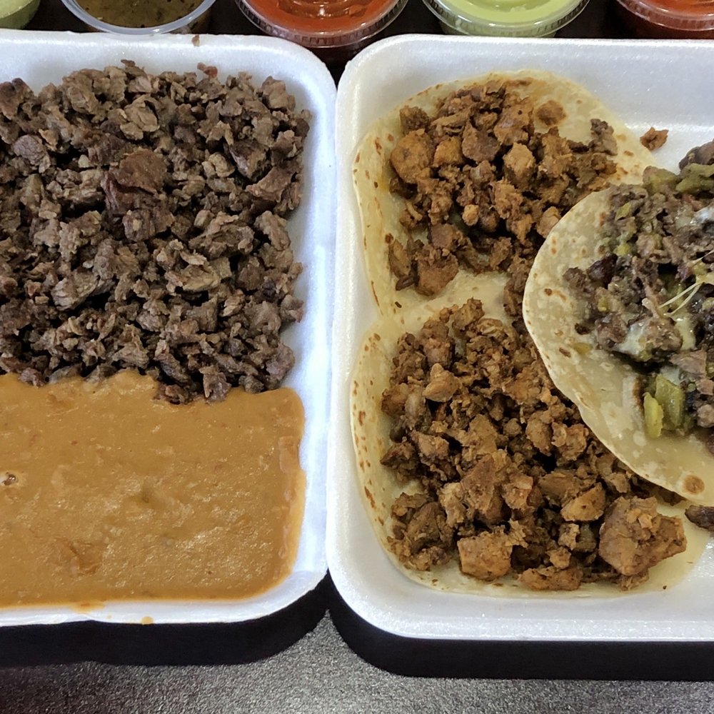 Tacarbon - Left - Asada Plate    Right - Taco pastor (2) & Taco Hazz - Mexican Near Me - Phoenix, Arizona