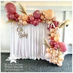Blank Canvas Event Decor - Boho Baby SHower Balloon Arch Garland with Pampas Grass and Oh Baby Sign. Balloons Melbourne FL, Balloons Indian Harbor Beach, Kiwi Tennis