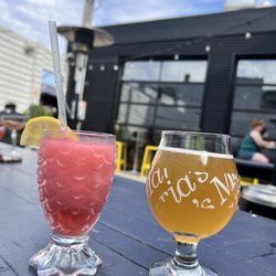 Maria's Packaged Goods and Community Bar - Soju like to party on the left and my husband's beer the 2nd Shift Bridget. Taken on the patio!