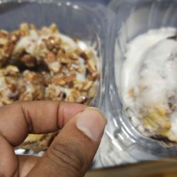 The Peach Cobbler Factory - Cinnamon roll with what appears a long plastic substance similar to a fish bone inside the rolls.
