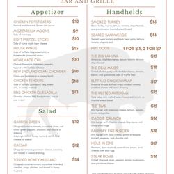 Dudley Hill Golf Club at Nichols College - Bison Den Bar and Grille menu