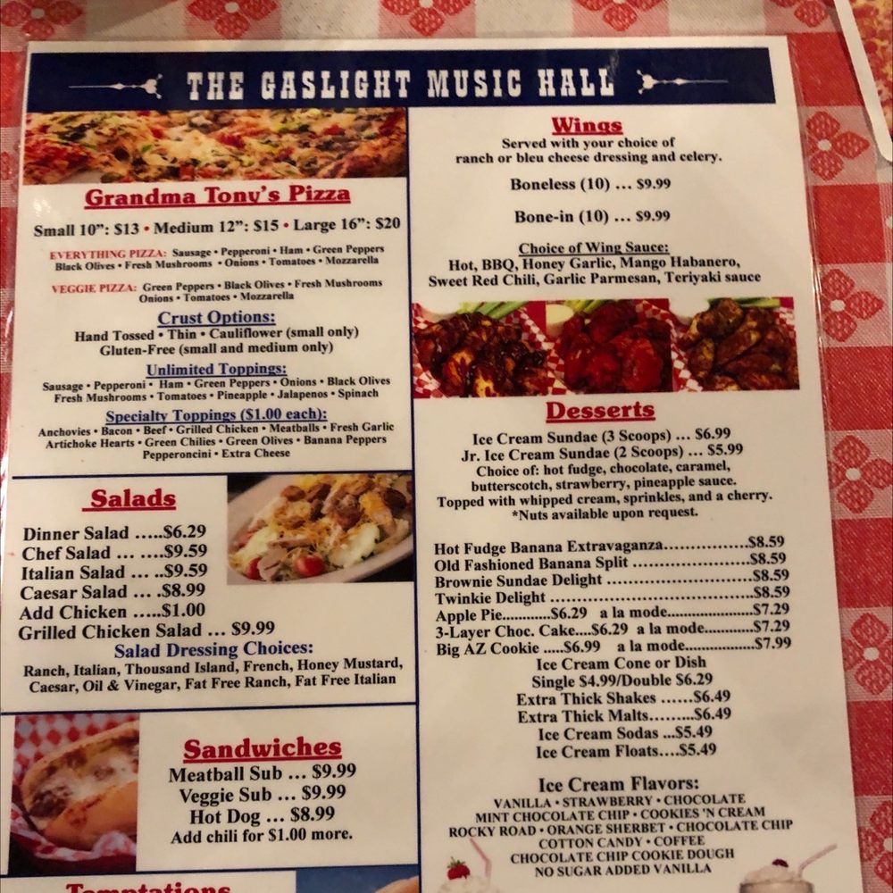 Gaslight Music Hall - Menu side 1 - Pizza Near Me - Tucson, Arizona