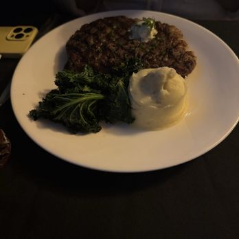Whiskywoods Steakhouse - Excellent ribeye with greens and garlic potatoes - Steakhouses Near Me - Glen Rose, Texas