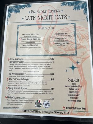 Menu photo 8 Friendly Tavern Redington Shores, FL