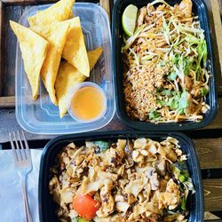 Mai Thai Restaurant - Wontons, Pad Thai (right), Drunken Noodles (front)