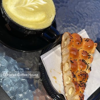 Haraz Coffee House - Pistachio Latte and honey comb bread - Coffee & Tea Near Me - Roseville, California