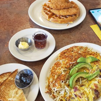 Blackberry Cafe - Top to bottom: Chicken and Waffles; Avocado, Bacon and Tomato omellete - Breakfast & Brunch Near Me - Chandler, Arizona Blackberry Cafe - Top to bottom: Chicken and Waffles; Avocado, Bacon and Tomato omellete - Breakfast & Brunch Near Me - Chandler, Arizona