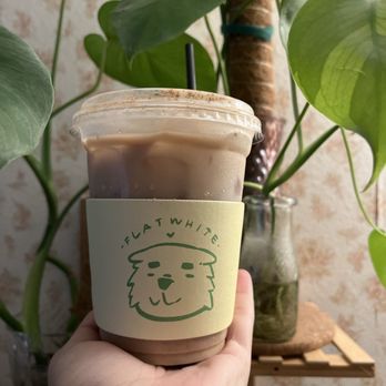 Flat White Coffee - Iced chai latte with almond milk - Cafes Near Me - Cypress, California