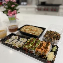 Yama - Sushi rolls, yellowtail hamachi, brussel sprouts, chicken udon, Miso Soup, clear soup