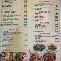 Yamato - Hibachi dinners, noodles, kid's menu, side orders, desserts, and beverages.